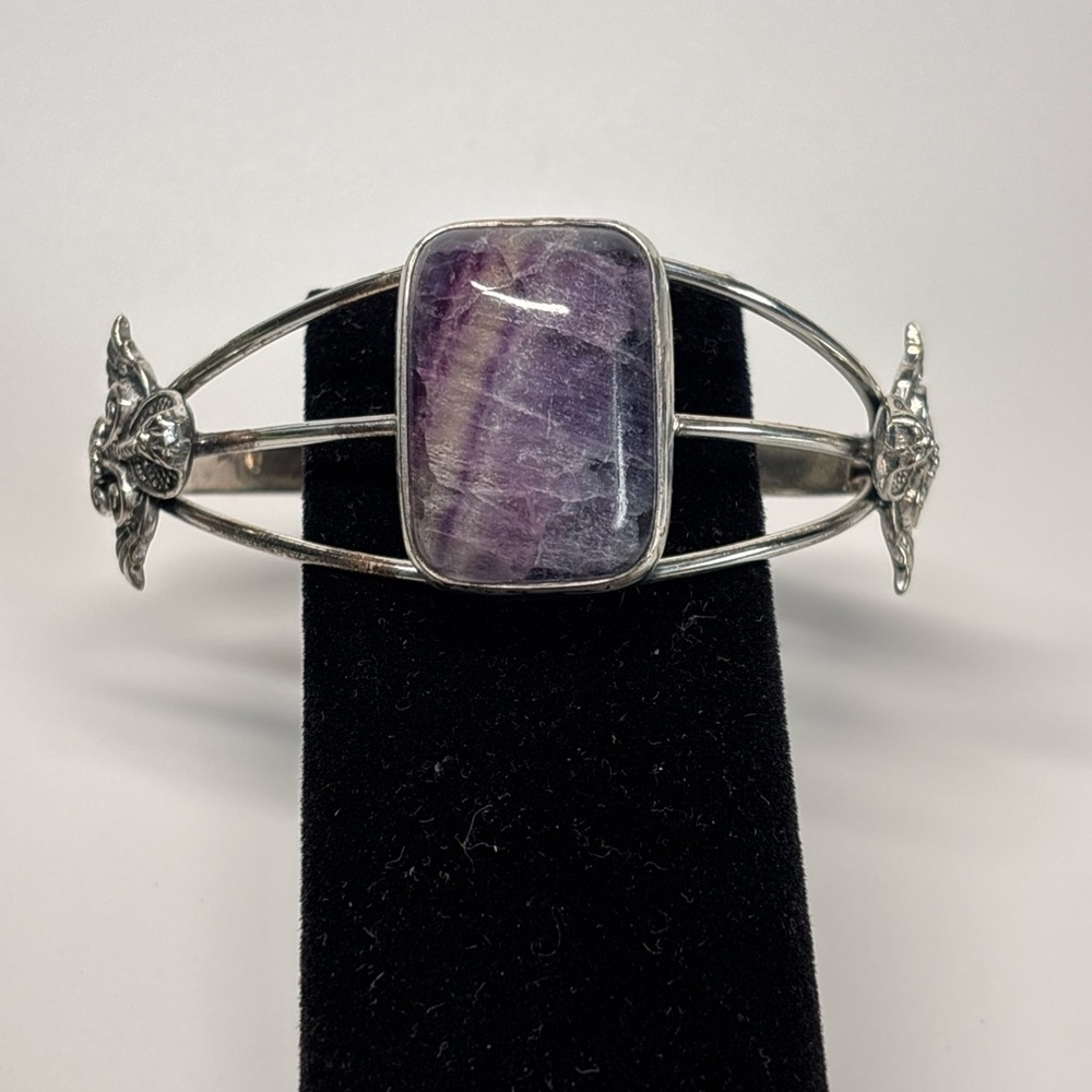 Sterling Silver Fluorite Winged Cobra Cuff Bracelet
